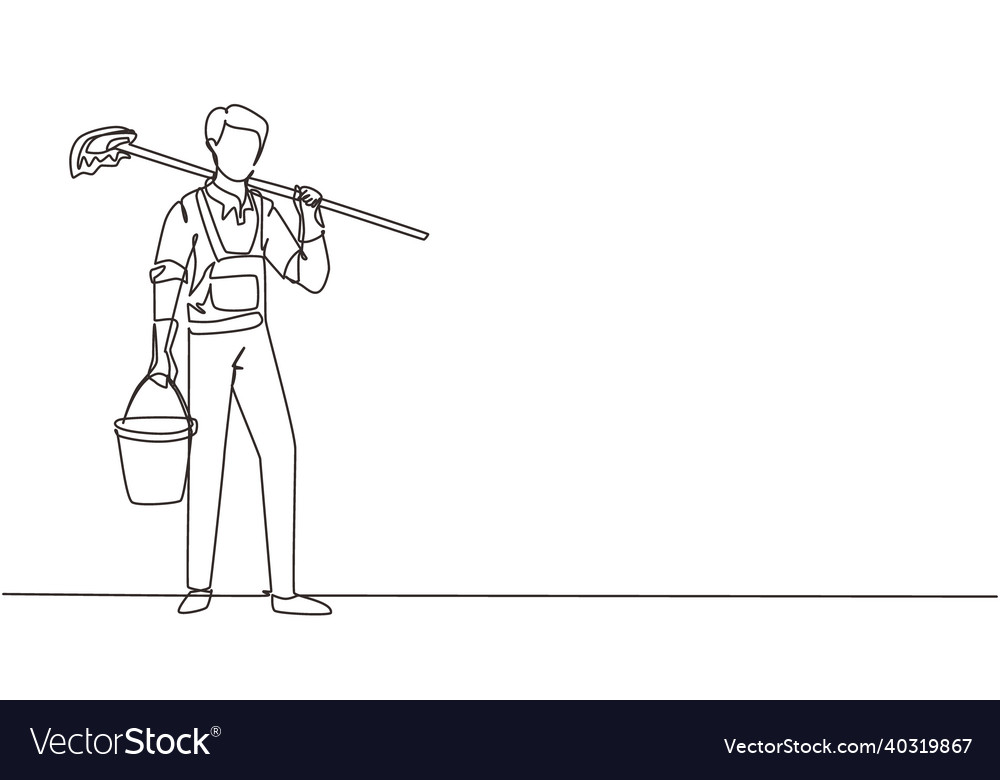 Man Mopping Floor - Continuous Line