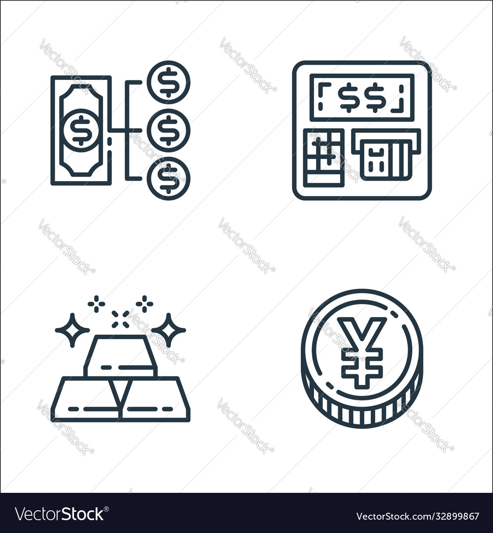 Money and currency line icons linear set quality vector image Money and currency line icons linear set quality