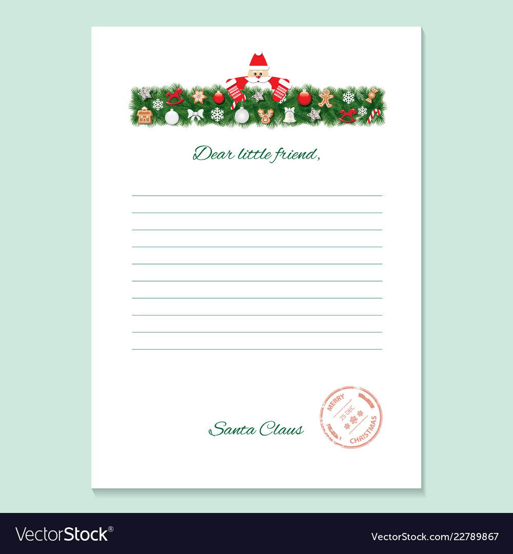 Santa claus letter decorative blank template a23 Vector Image Within Blank Letter From Santa Template