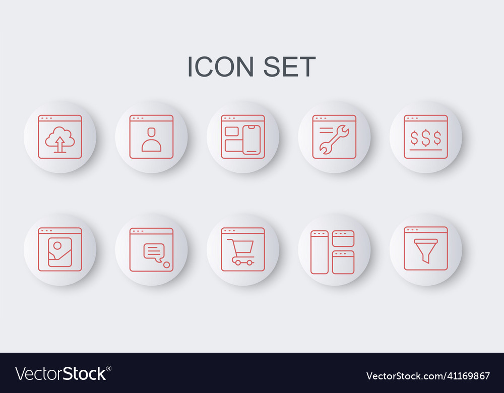 Set line browser window photo retouching web vector image Set line browser window photo retouching web