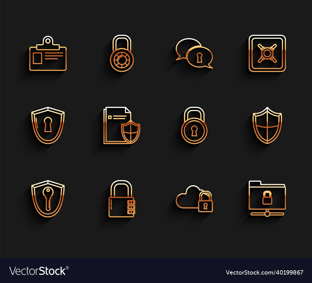 Set line shield with key safe combination lock vector image Set line shield with key safe combination lock