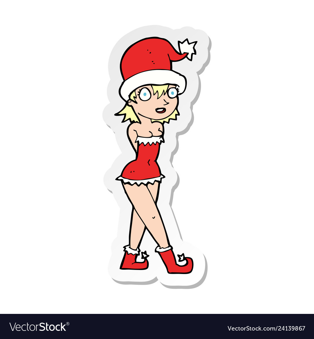 Sticker of a cartoon woman in christmas elf