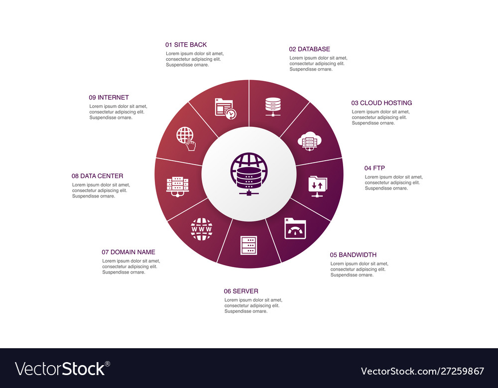 Web hosting infographic 10 steps circle design