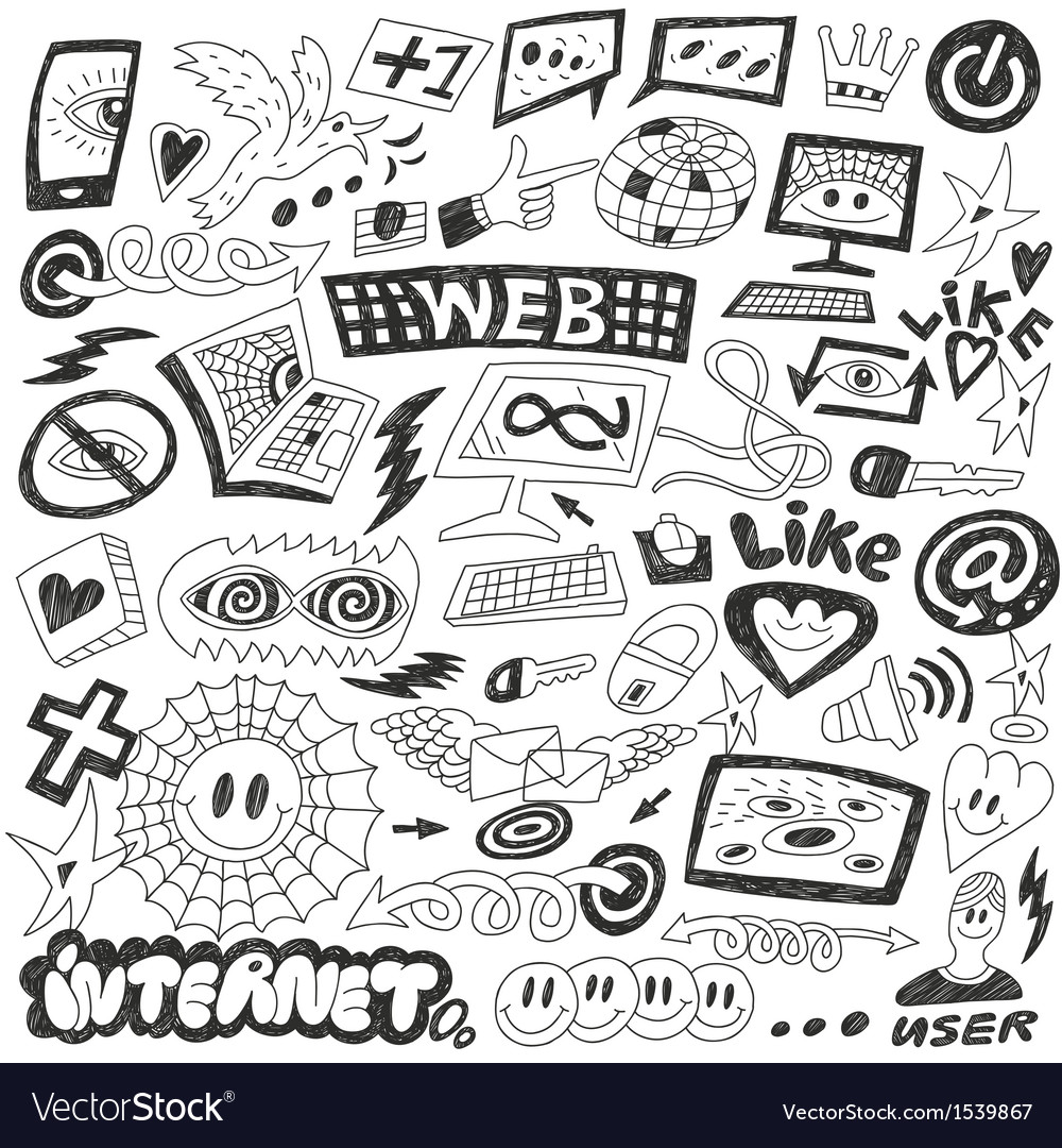 Web internet computers doodles Royalty Free Vector Image