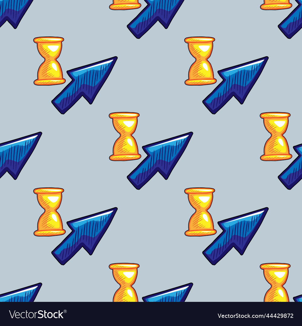 Arrow cursor and hourglass seamless pattern vector image Arrow cursor and hourglass seamless pattern