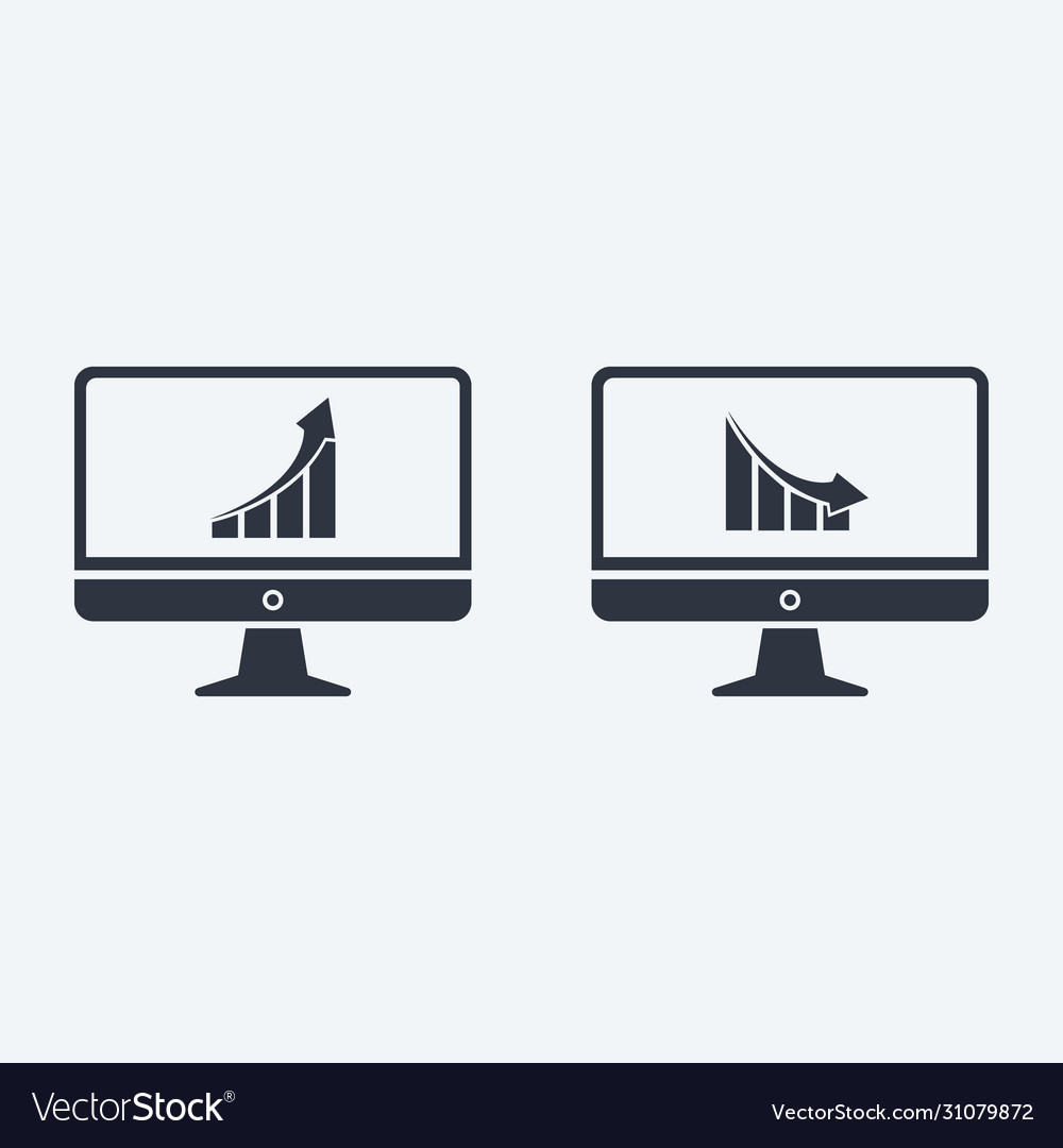 Arrow graph icon up and down on screen monitor pc vector image Arrow graph icon up and down on screen monitor pc