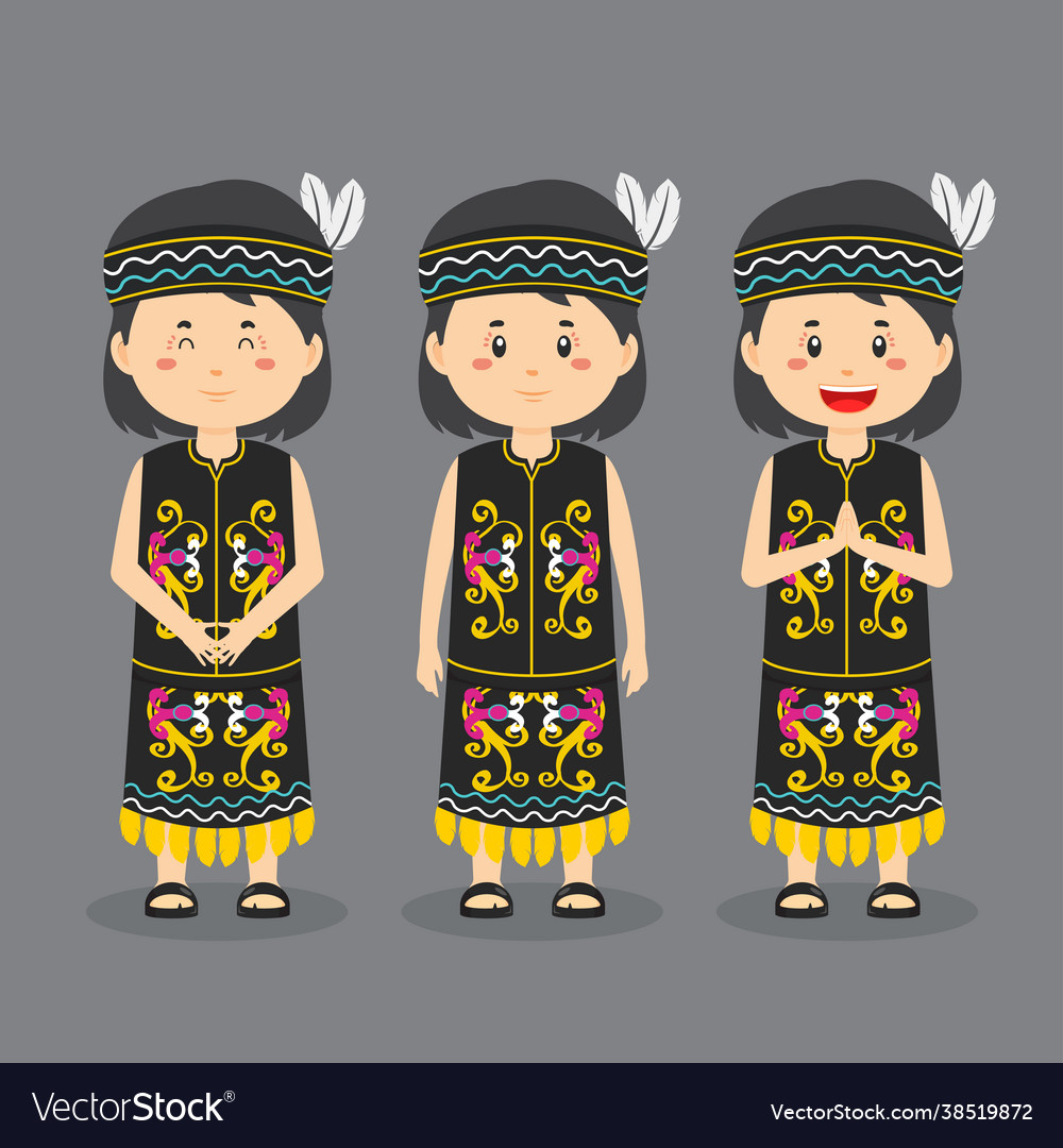 Dayak indonesian character with various expression