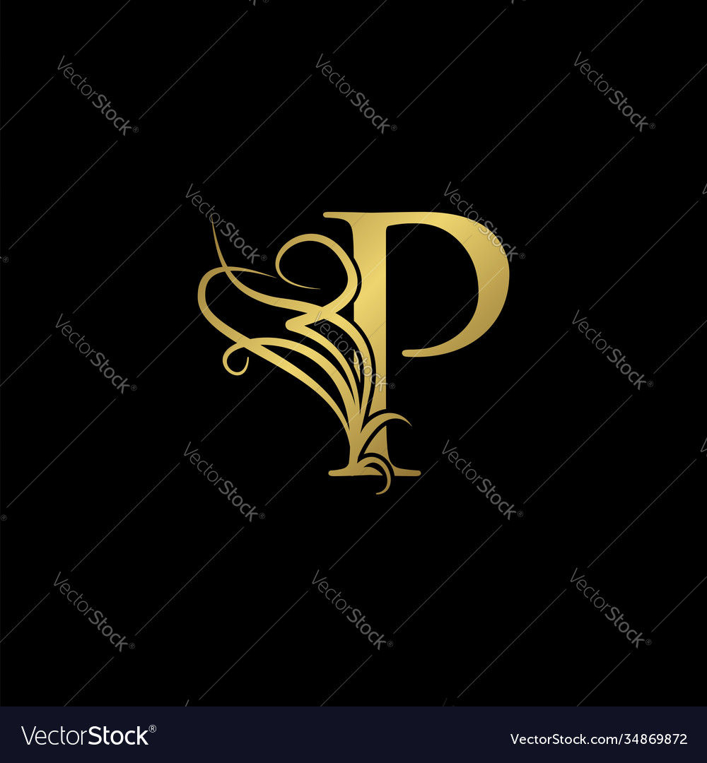 Gold luxury initial p letter logo icon concept