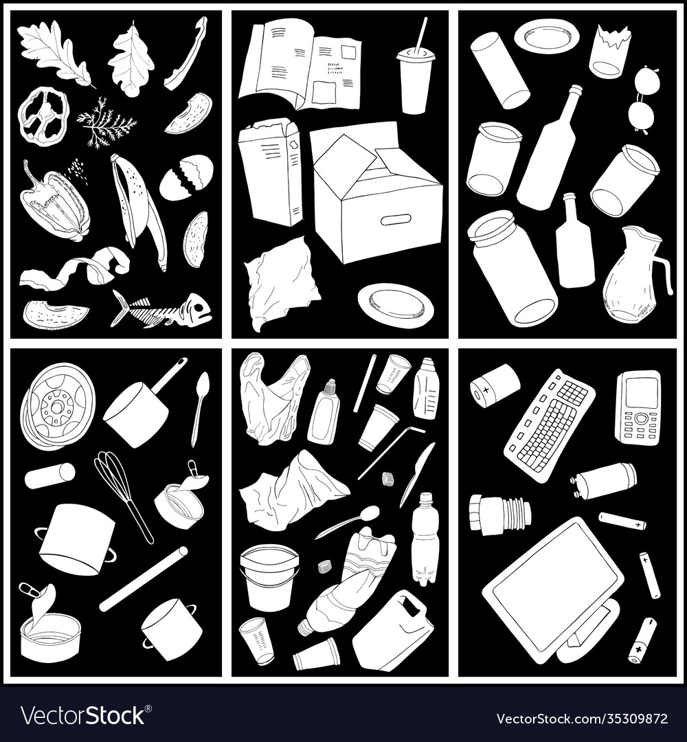 Large set sorted garbage on white background vector image Large set sorted garbage on white background