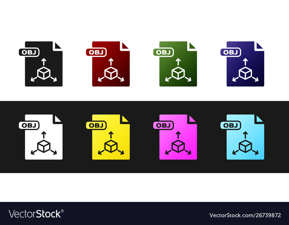 Set obj file document download button icon vector image Set obj file document download button icon