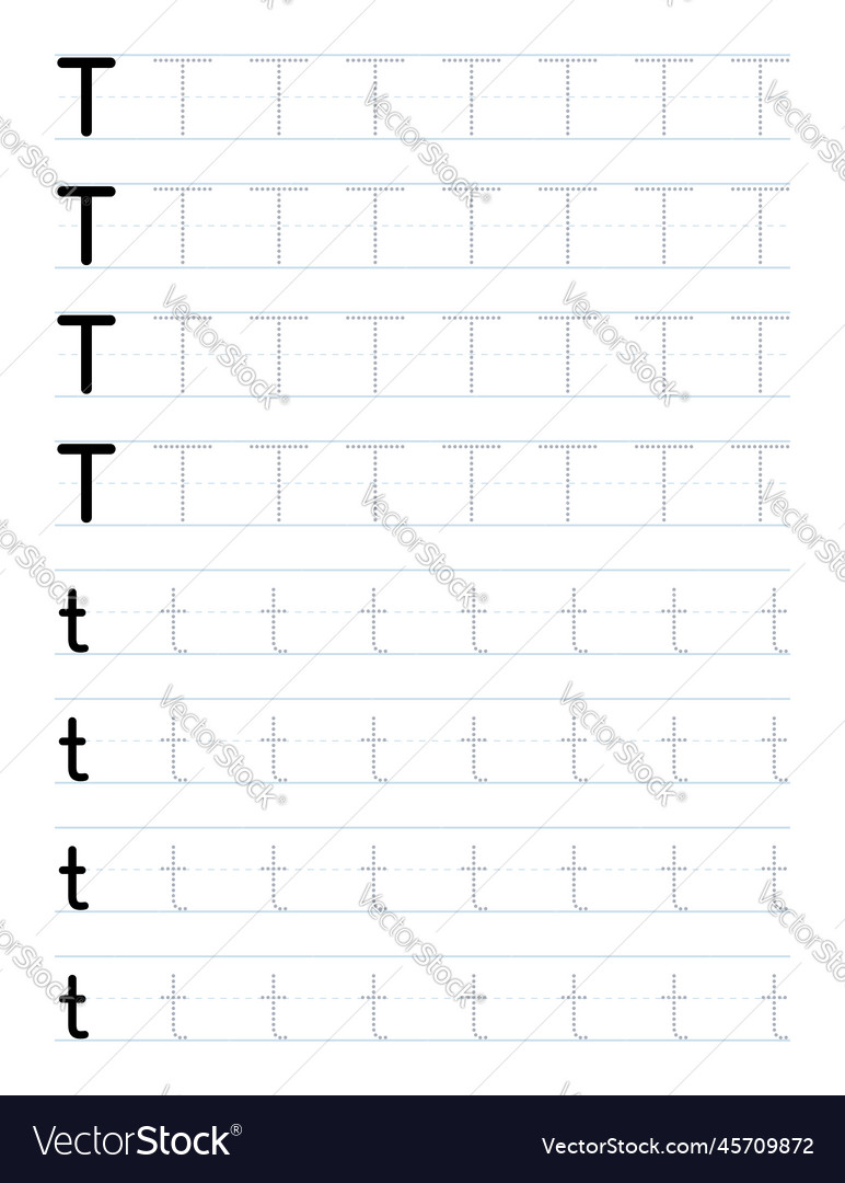 Tracing letter t worksheet for kids Royalty Free Vector