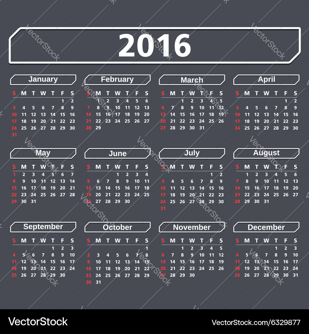 16 Calendar Royalty Free Vector Image Vectorstock
