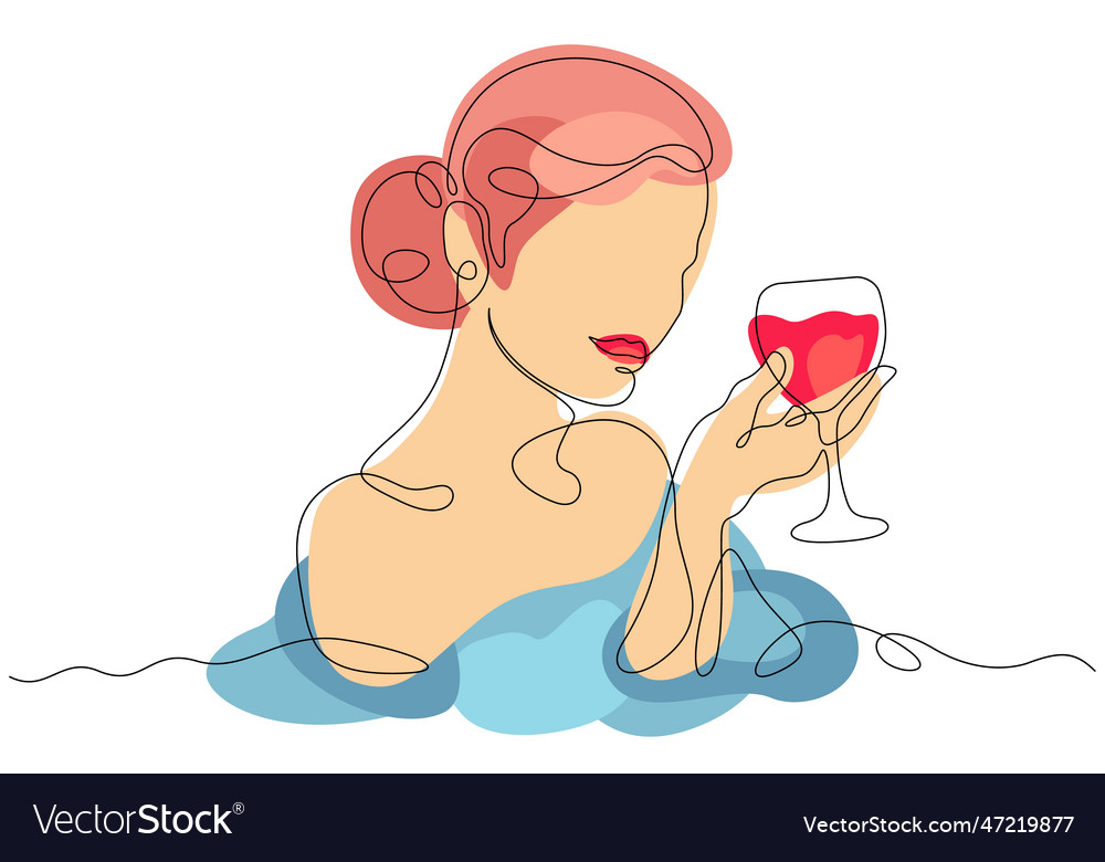 A woman in blue dress lady with glass of wine