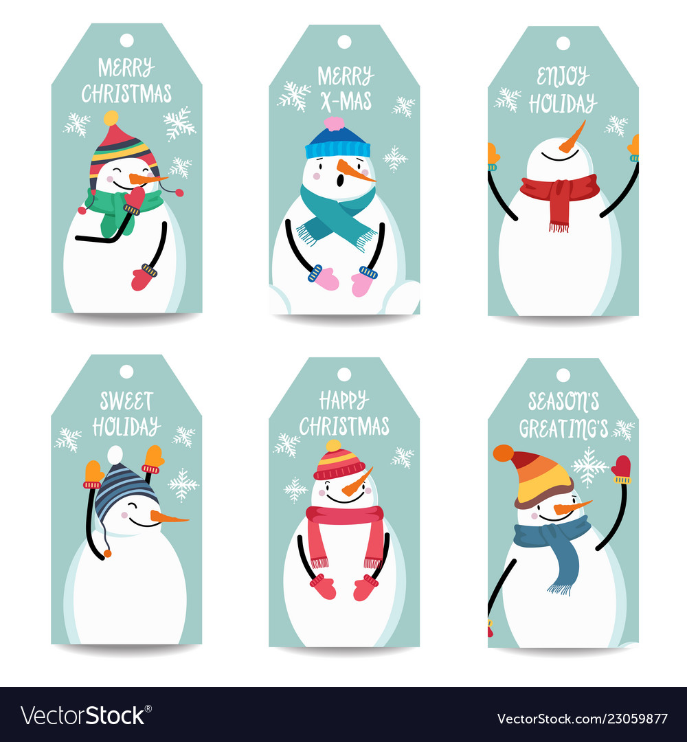 Christmas labels collection with snowman isolated