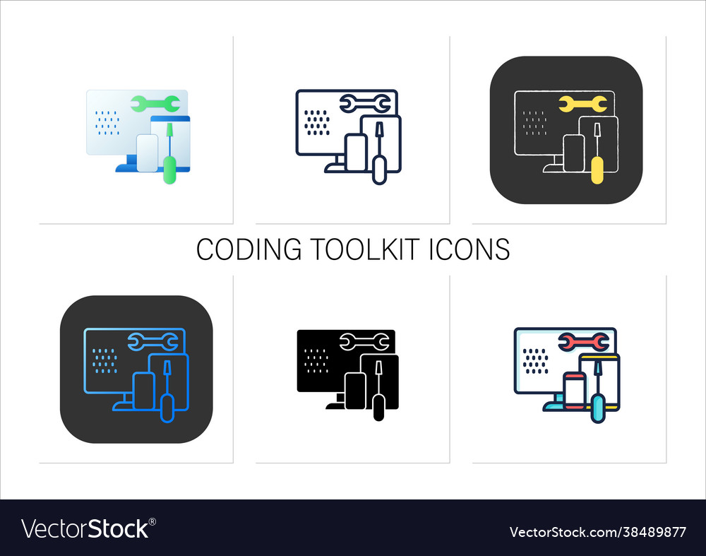Coding toolkit icons set vector image Coding toolkit icons set