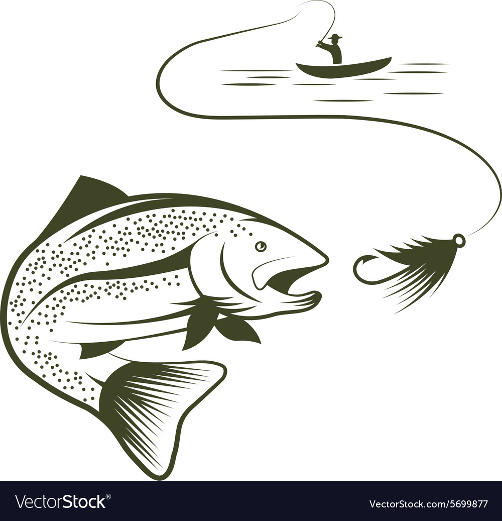 Fisherman in boat and trout Royalty Free Vector Image