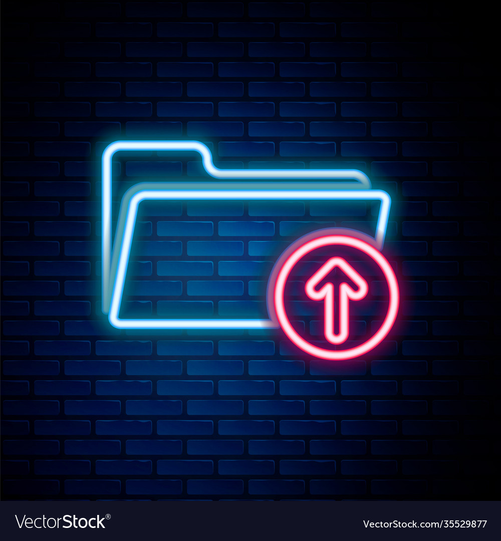 Glowing neon line upload file icon isolated vector image Glowing neon line upload file icon isolated