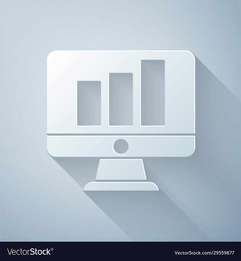 Paper cut computer monitor with graph chart icon Vector Image Paper cut computer monitor with graph chart icon