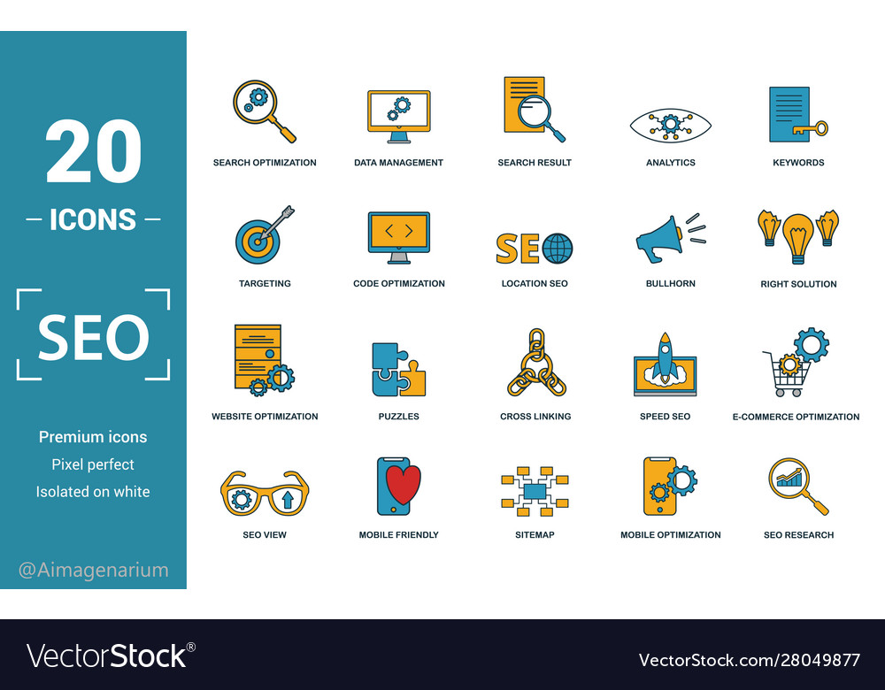 Seo icon set include creative elements search