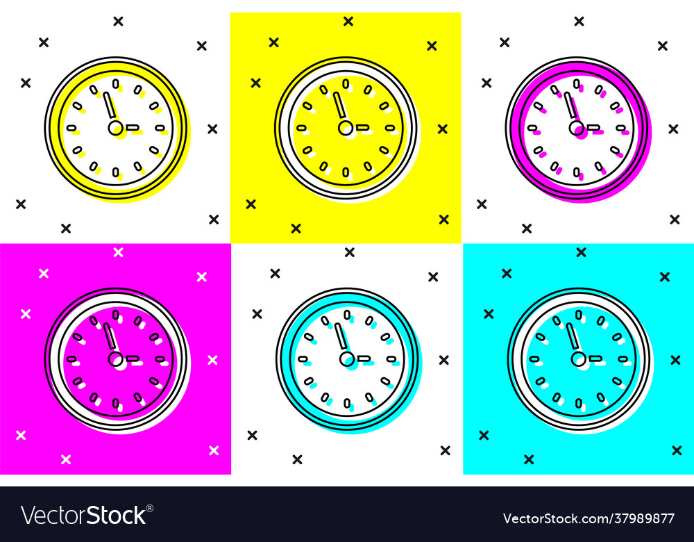 Set clock icon isolated on color background time