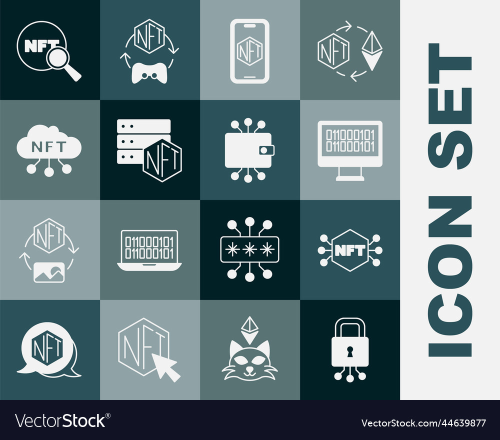 Set cyber security nft digital crypto art binary vector image Set cyber security nft digital crypto art binary