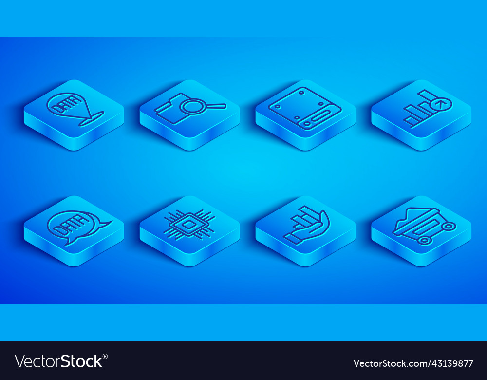 Set line data analysis search with folder server vector image Set line data analysis search with folder server