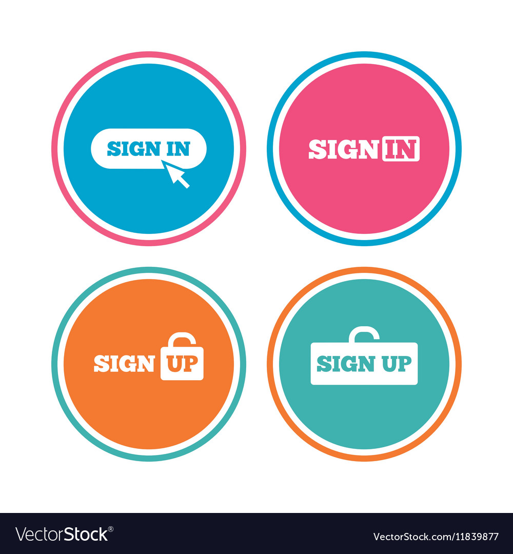 Sign in icons login with arrow hand pointer