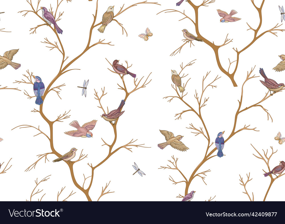 Tree branches against the sky with sparrow vector image Tree branches against the sky with sparrow