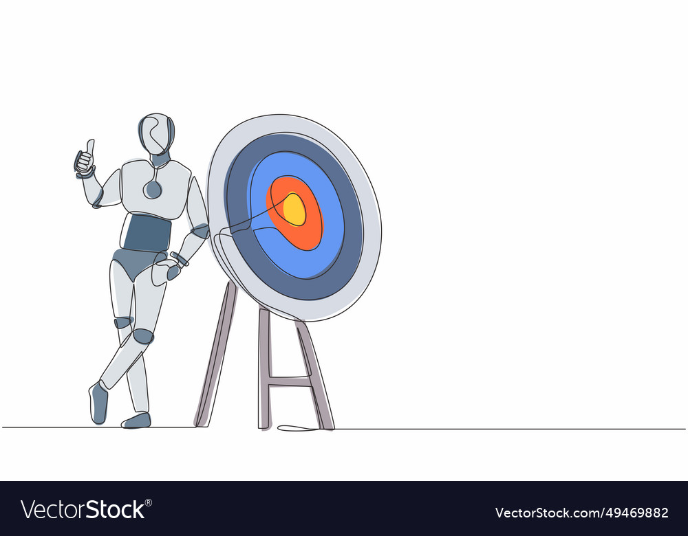 Continuous one line drawing robot standing vector image Continuous one line drawing robot standing