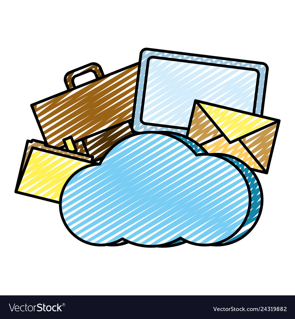 Doodle cloud data network connection server Vector Image Doodle cloud data network connection server