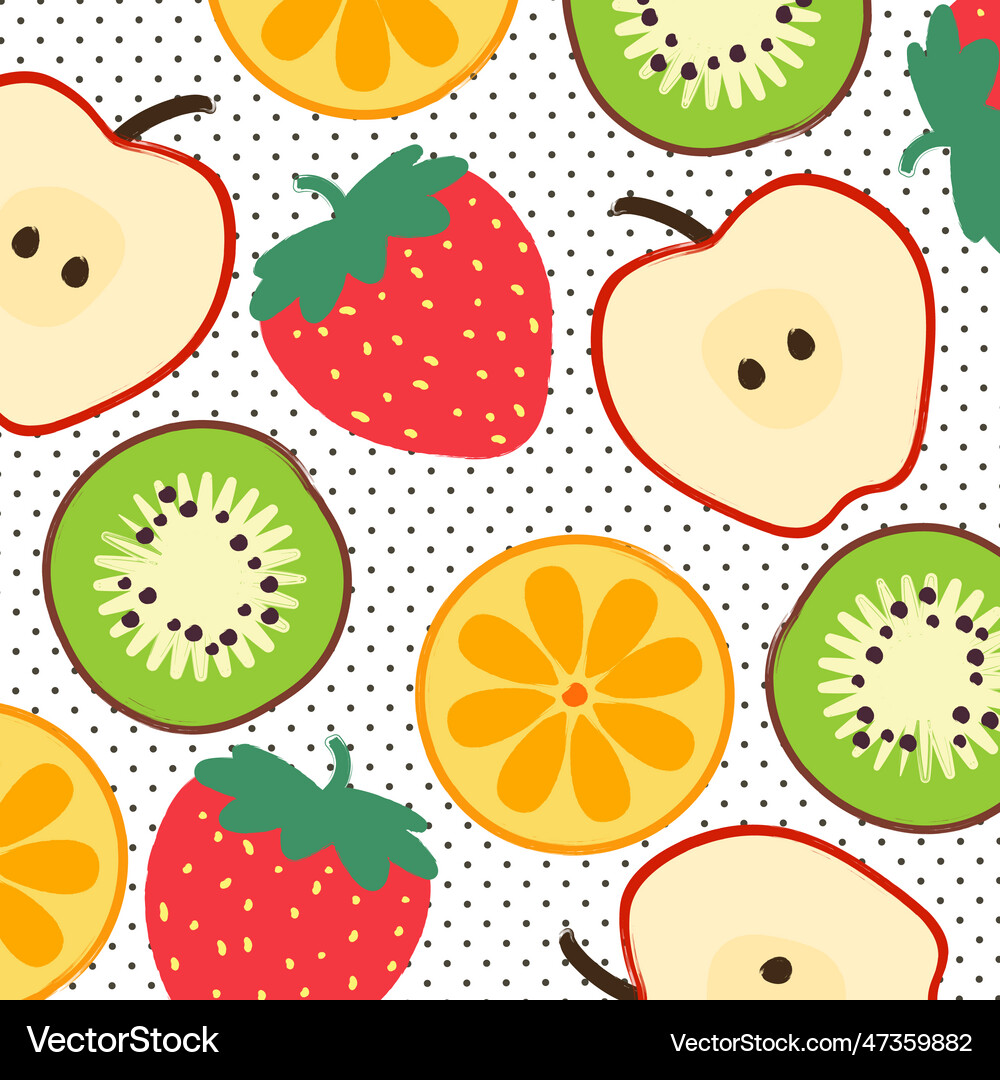 Mixed fruit on dot pattern background Royalty Free Vector