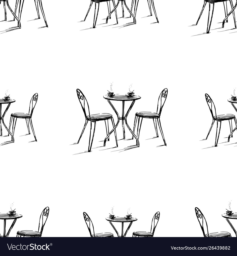 Seamless pattern sketches tables and chairs