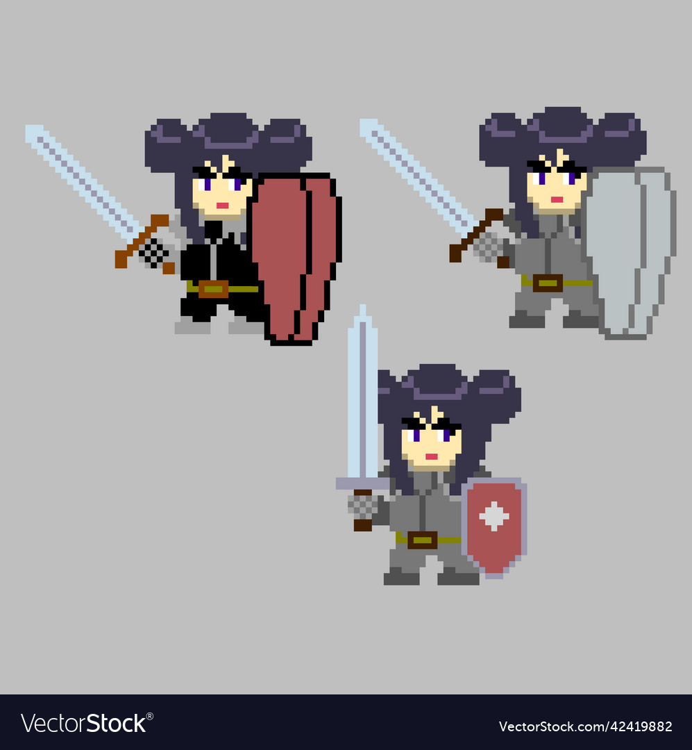 Set of pixel characters in art style vector image Set of pixel characters in art style
