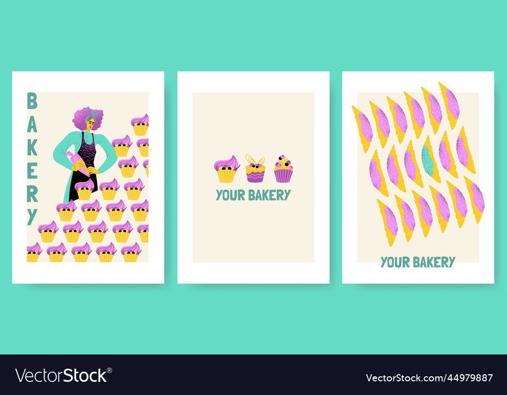 Bakery postcard or flyer template set