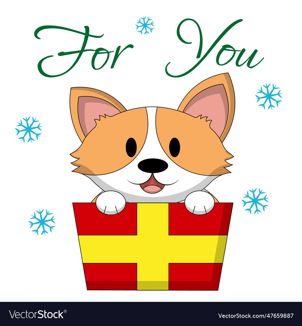 Christmas greeting postcard with character corgi