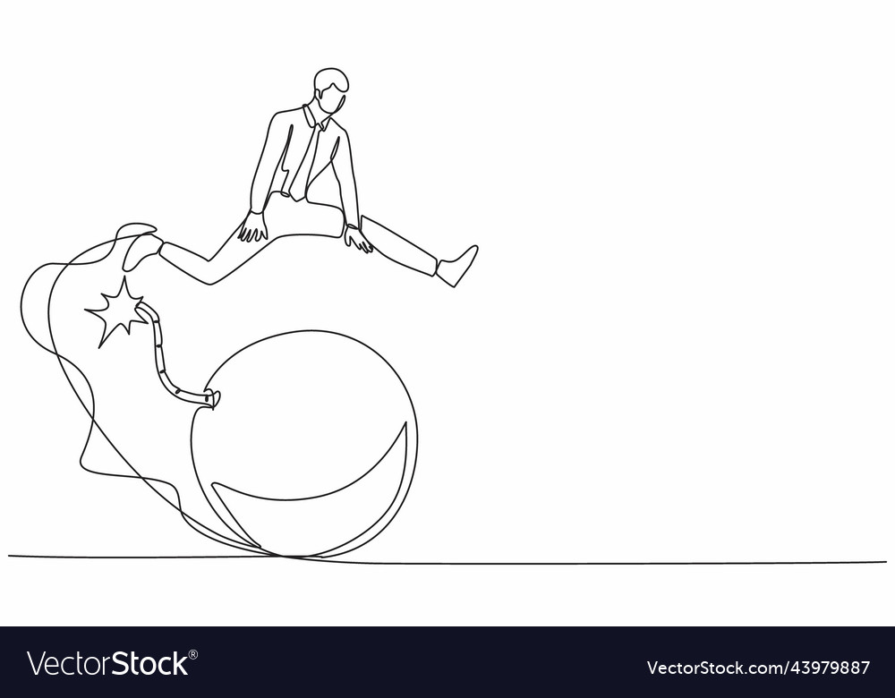 Continuous one line drawing businessman jumping