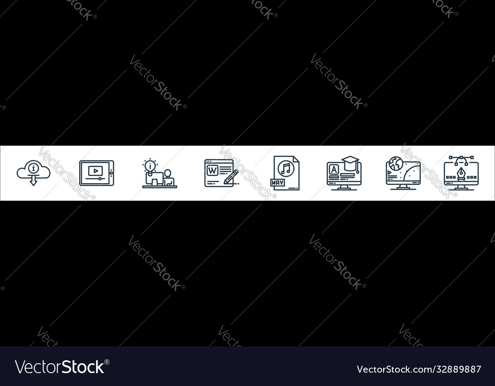 Elearning line icons linear set quality vector image Elearning line icons linear set quality