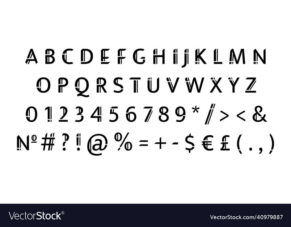 Geometric cut sans serif alphabet set Royalty Free Vector