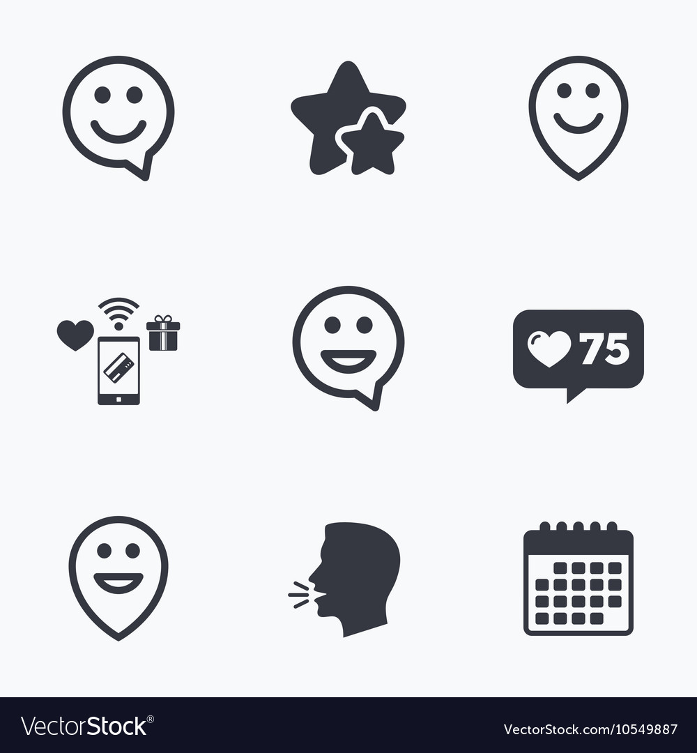 Happy face speech bubble icons pointer symbol