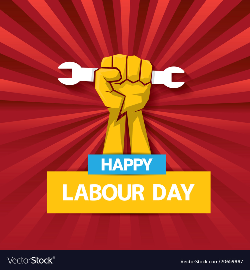 Happy labour day label with strong orange Vector Image