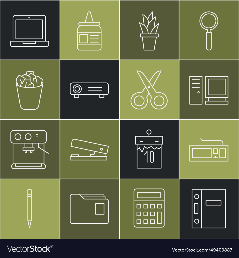Set line office folders keyboard computer monitor Vector Image Set line office folders keyboard computer monitor