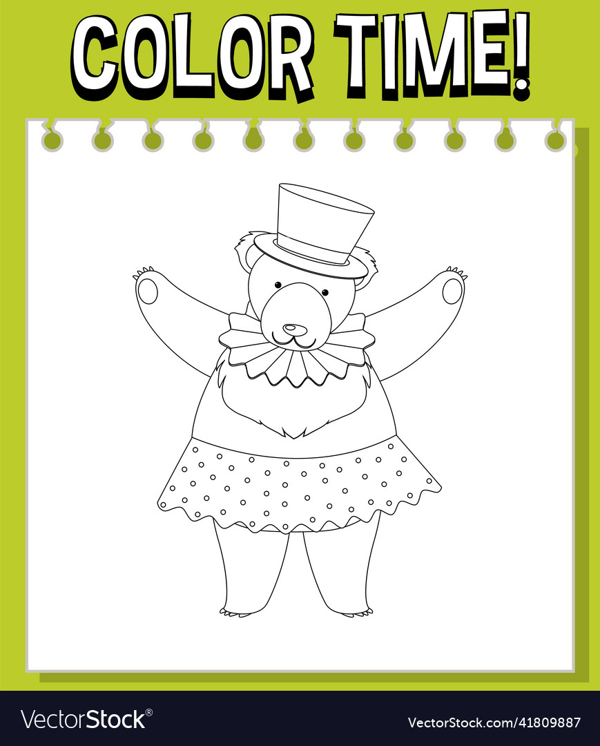 Worksheets template with color time text bear