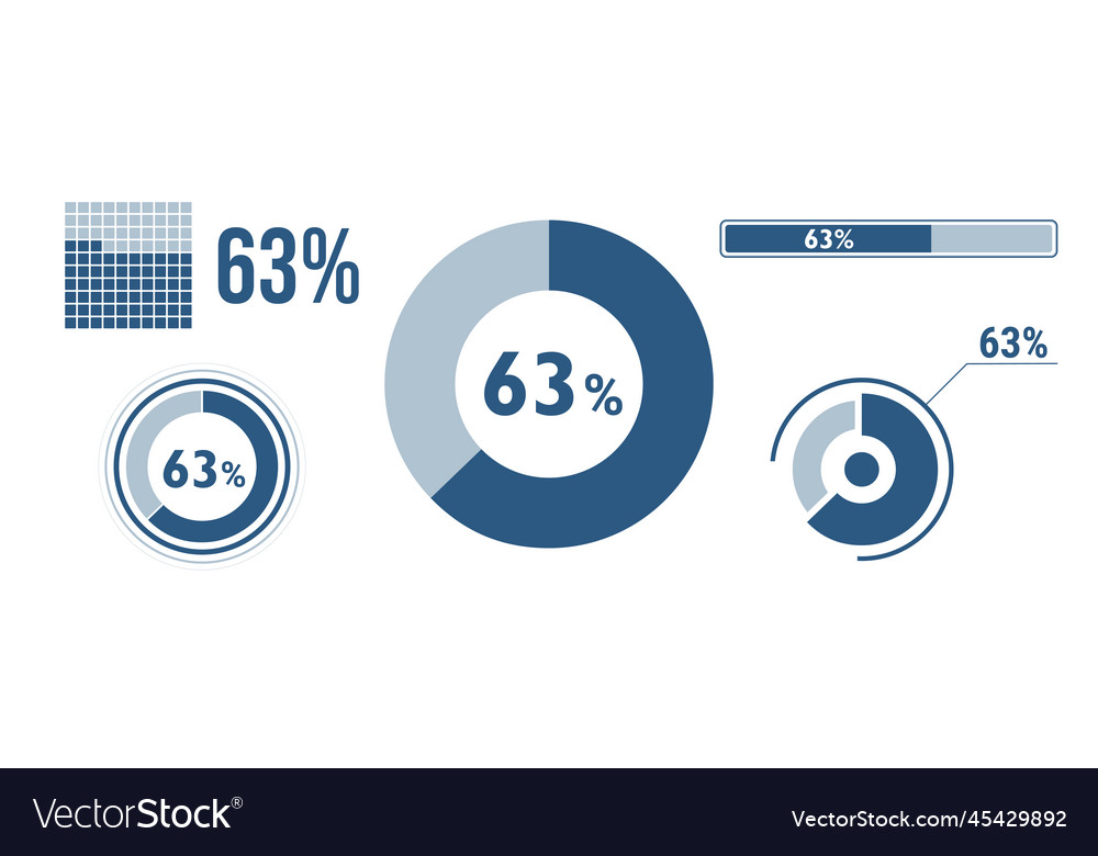 63 Percentage Infographic Set Sixty three Circle Vector Image