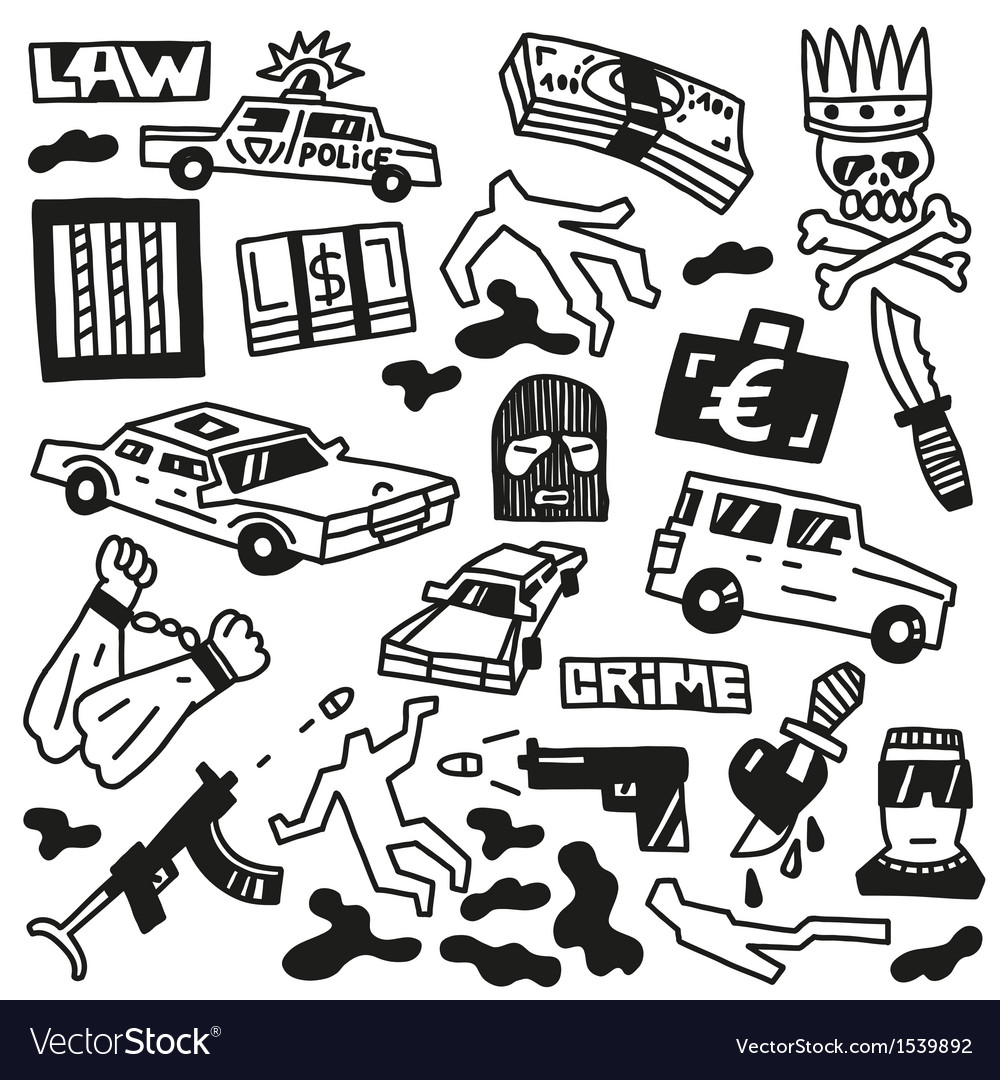 Crime - doodles Royalty Free Vector Image - VectorStock