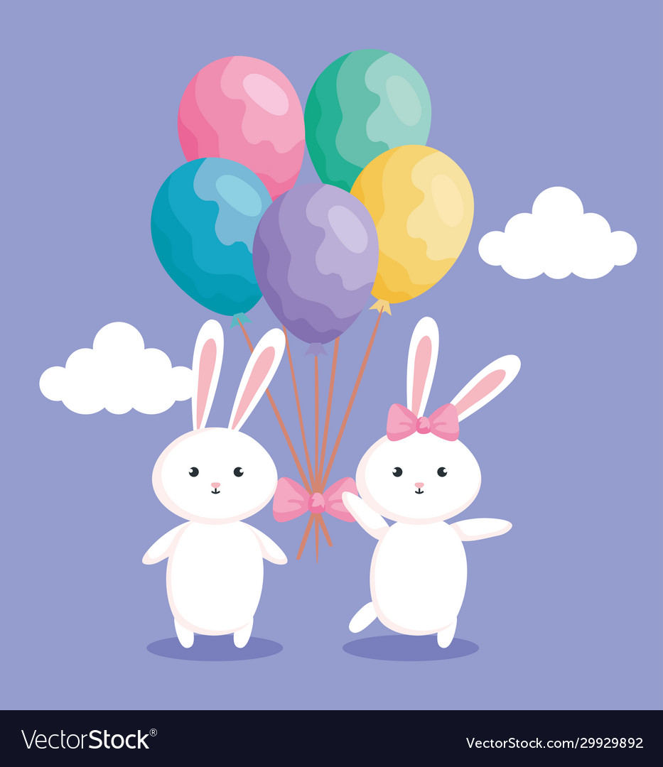 Cute rabbits easter with balloons helium