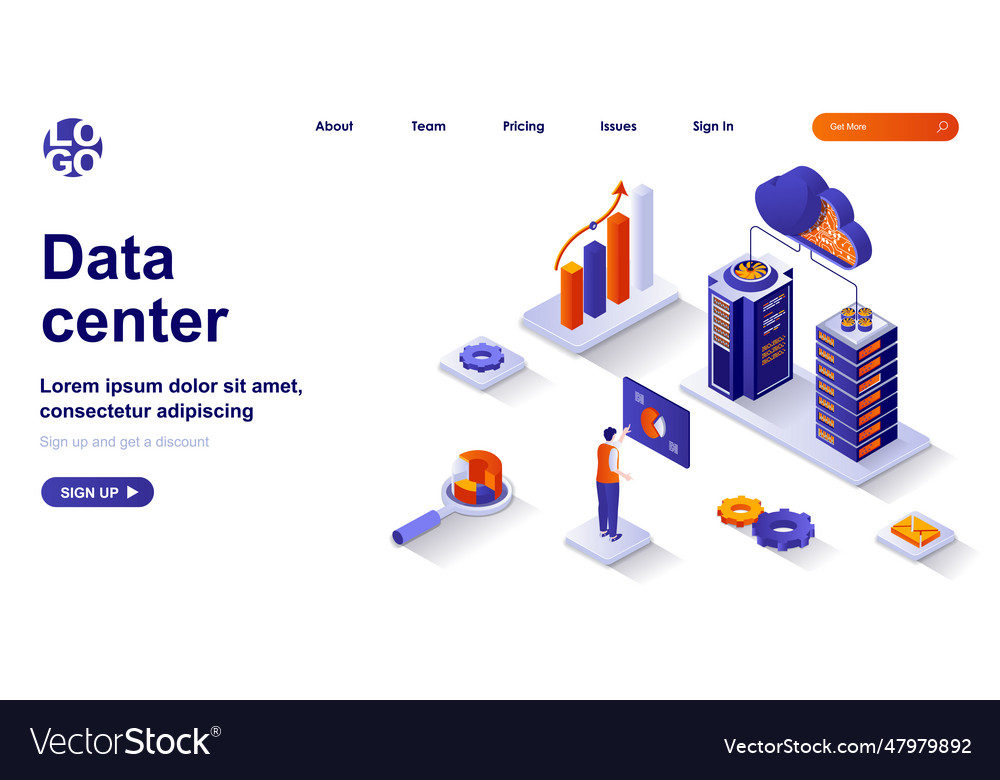 Data center isometric landing page operation