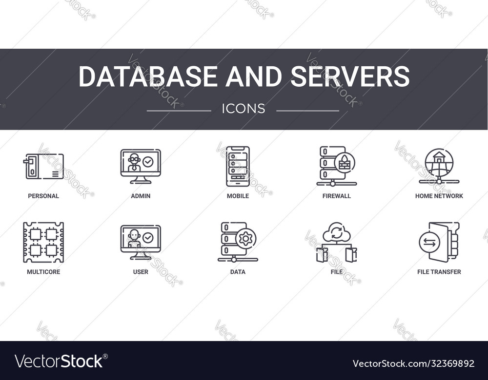 Database and servers concept line icons set vector image Database and servers concept line icons set