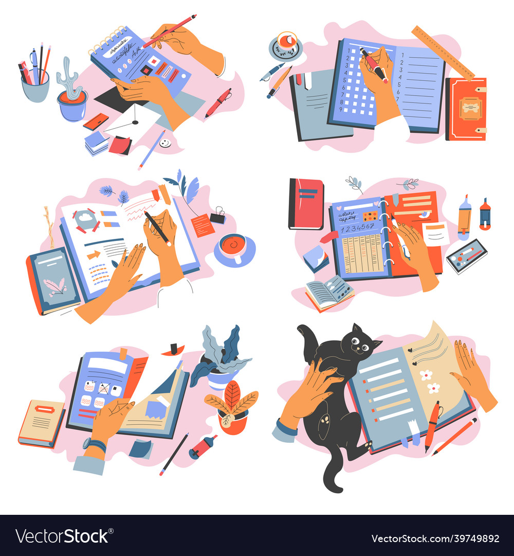 Diary and notebook writing down ideas and info vector image Diary and notebook writing down ideas and info