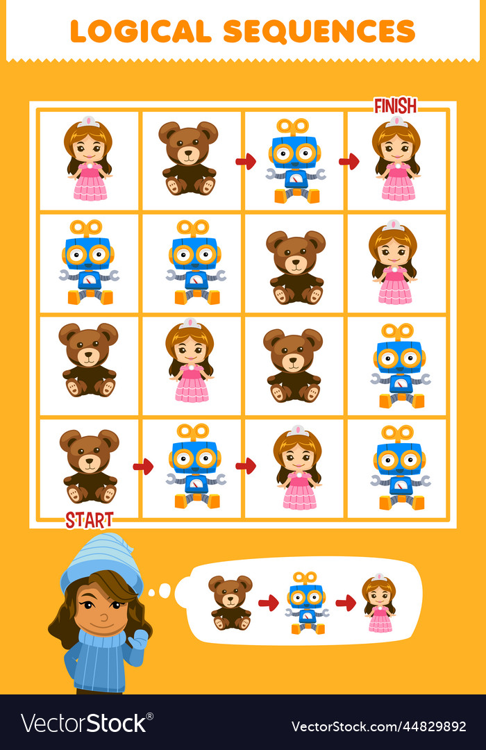 Education game for children logical sequence help vector image Education game for children logical sequence help