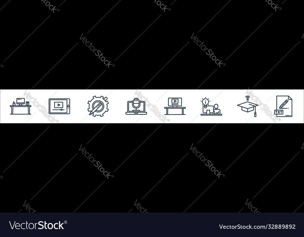 Elearning line icons linear set quality vector image Elearning line icons linear set quality